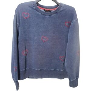 Jane + Delancey Blue Denim Wash Red Heart Sweatshirt Valentine's Day Size S NWT